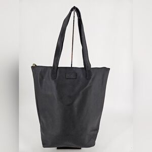 NEW Joy Mangano JET BLACK Tall Pebbled Leather Tote Bag PURSE Shopper